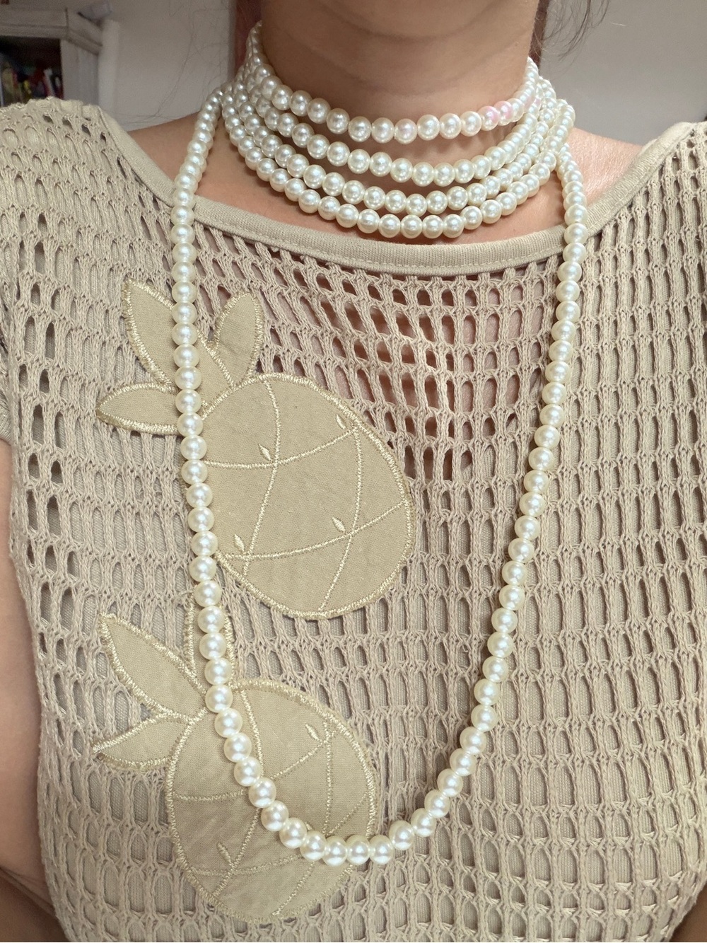 Long Faux Pearl Opera Necklace Endless Strand Ivory Beaded Multi Wrap Vintage
